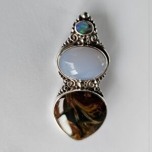 Sajen Sterling Silver Pietersite Chalcedony Labradorite Statement Necklace